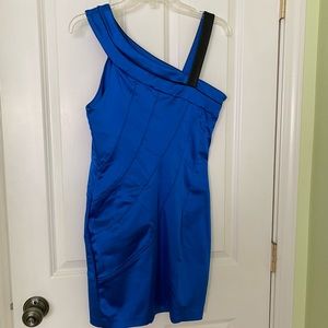 Body con Bebe dress in a vibrant royal blue.